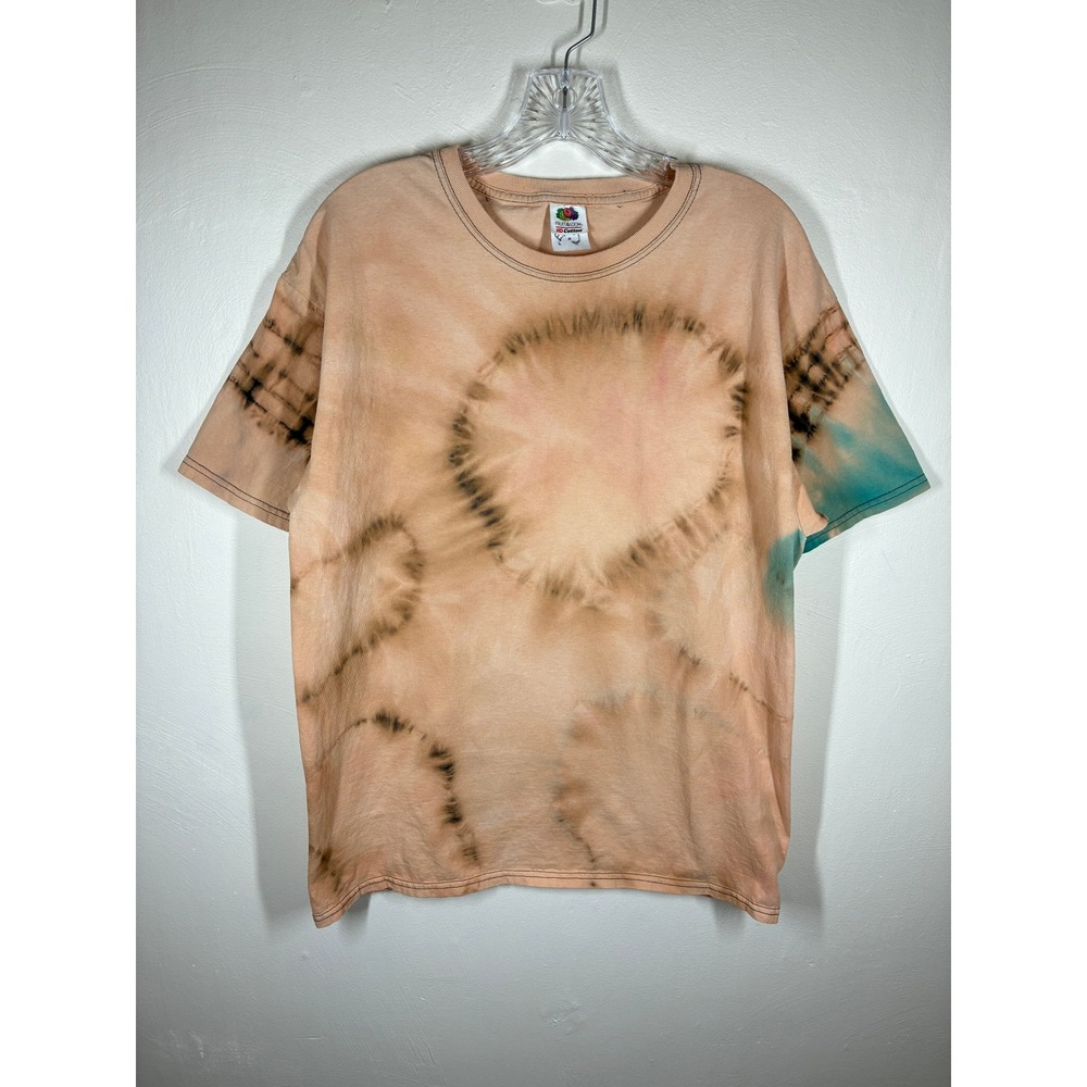 Fruit of the Loom HD Cotton Tie Dye T-Shirt Peach Brown Teal Womens Large L